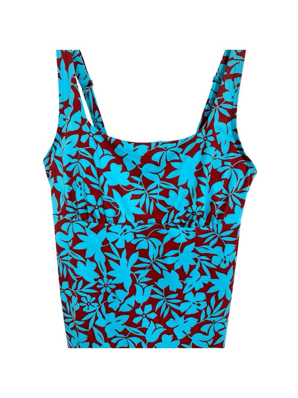 Lands' End Women's 12D Tankini Top Square Neck Underwire Adjustable Blue Red - Picture 2 of 8